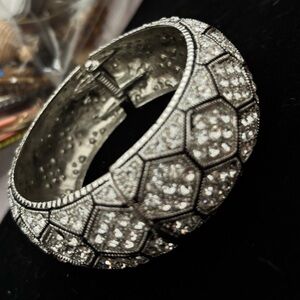 Silver Crystal Pavé Geometric Hinged Bangle Bracelet - Women's rhinestones